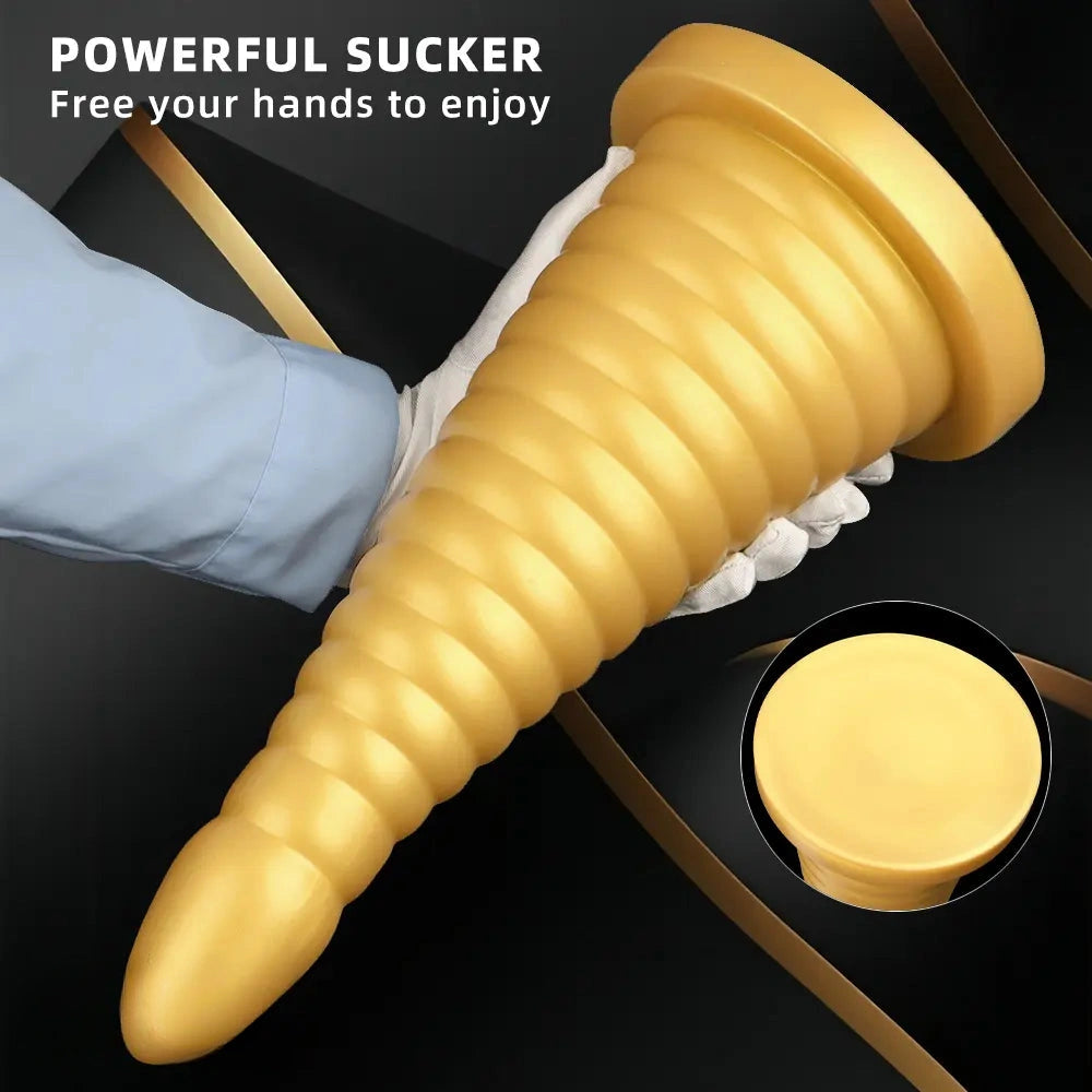 10.23in 14.56in Large Thread Gold Silicone Pagoda Thick Large Anal Plug Dildo