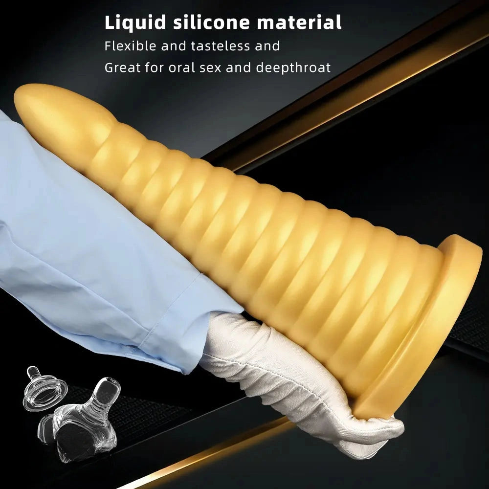 10.23in 14.56in Large Thread Gold Silicone Pagoda Thick Large Anal Plug Dildo