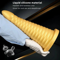 10.23in 14.56in Large Thread Gold Silicone Pagoda Thick Large Anal Plug Dildo