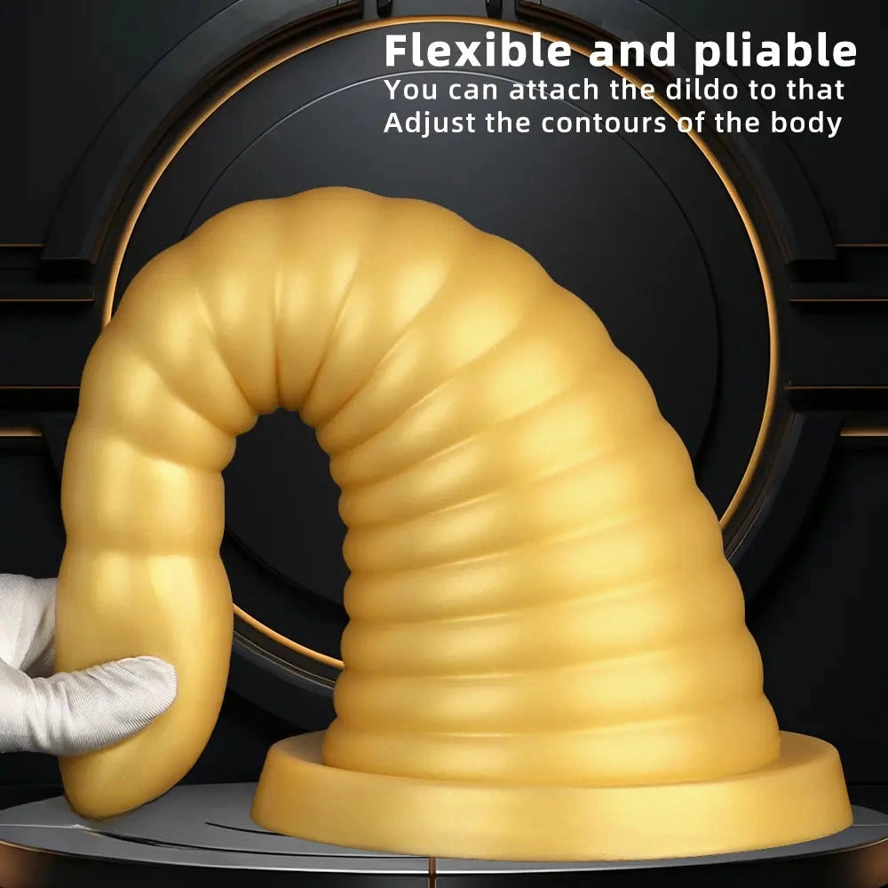 10.23in 14.56in Large Thread Gold Silicone Pagoda Thick Large Anal Plug Dildo