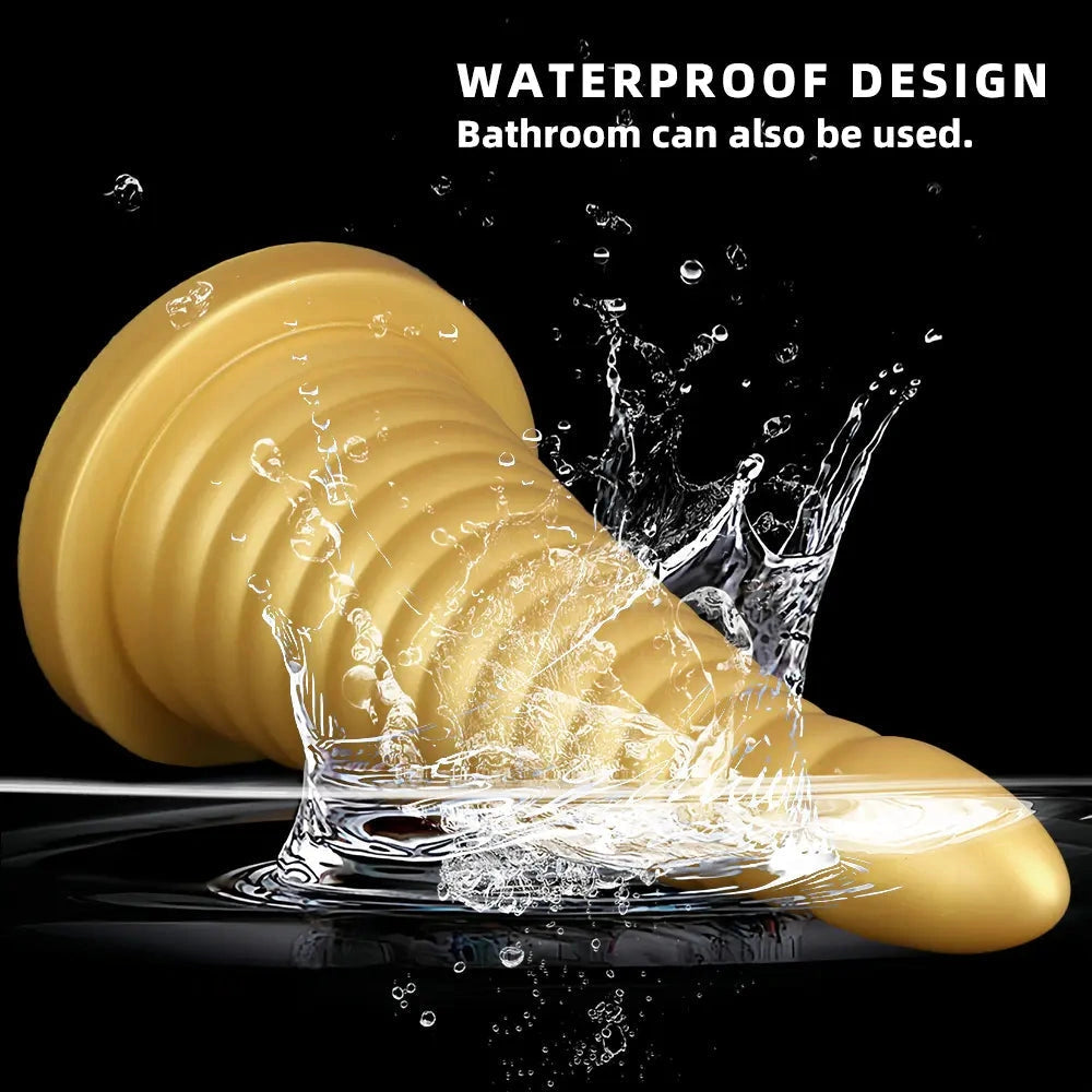 10.23in 14.56in Large Thread Gold Silicone Pagoda Thick Large Anal Plug Dildo