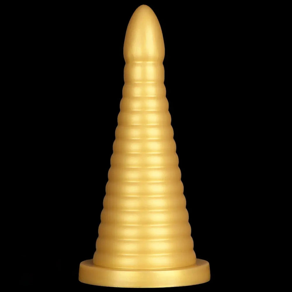 10.23in 14.56in Large Thread Gold Silicone Pagoda Thick Large Anal Plug Dildo
