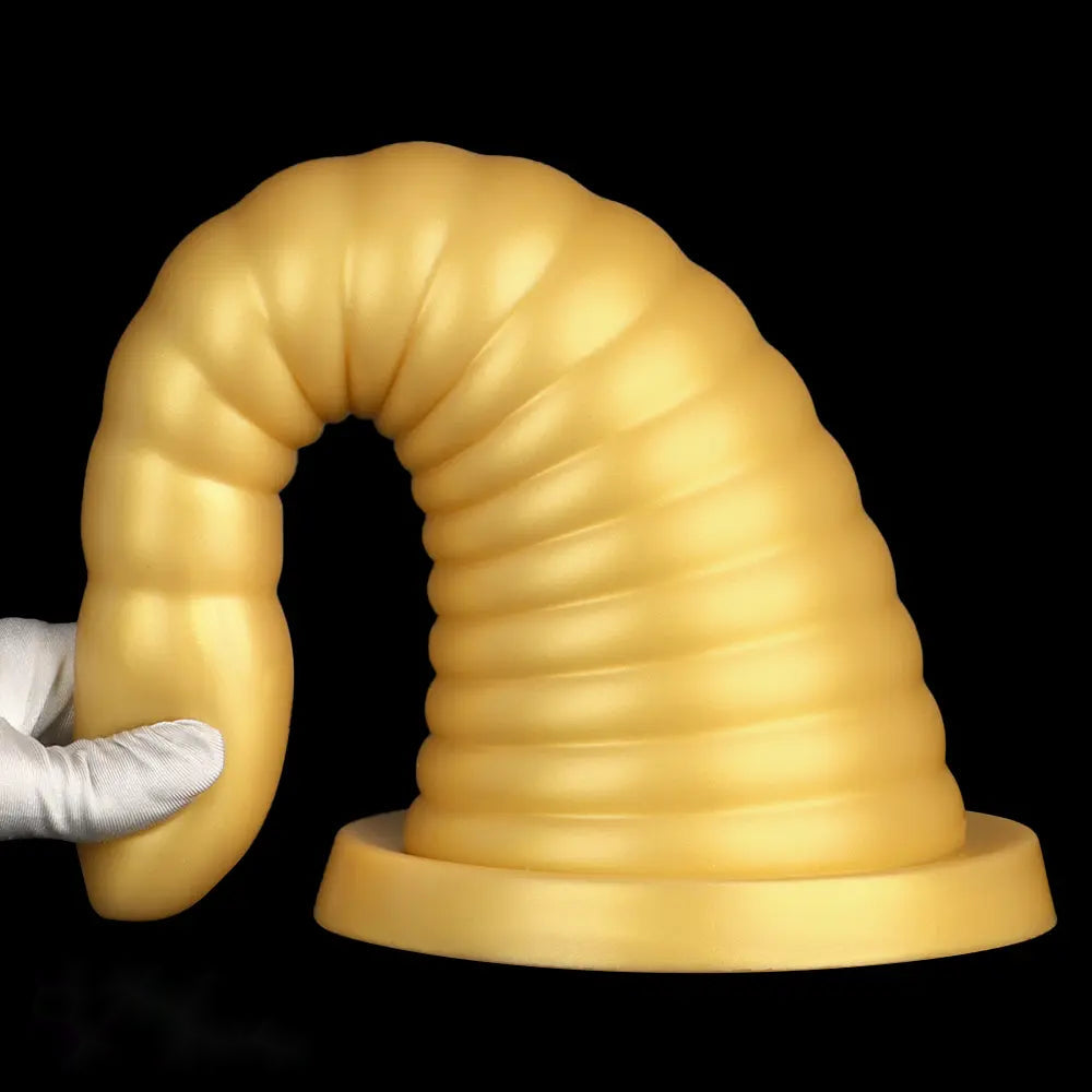 10.23in 14.56in Large Thread Gold Silicone Pagoda Thick Large Anal Plug Dildo