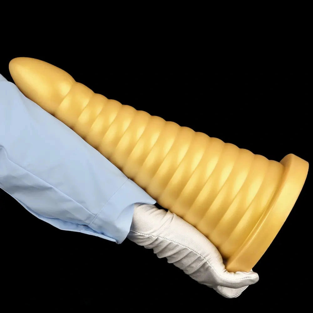 10.23in 14.56in Large Thread Gold Silicone Pagoda Thick Large Anal Plug Dildo