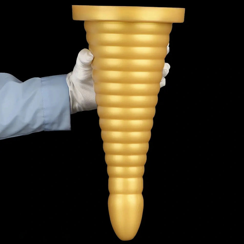 10.23in 14.56in Large Thread Gold Silicone Pagoda Thick Large Anal Plug Dildo