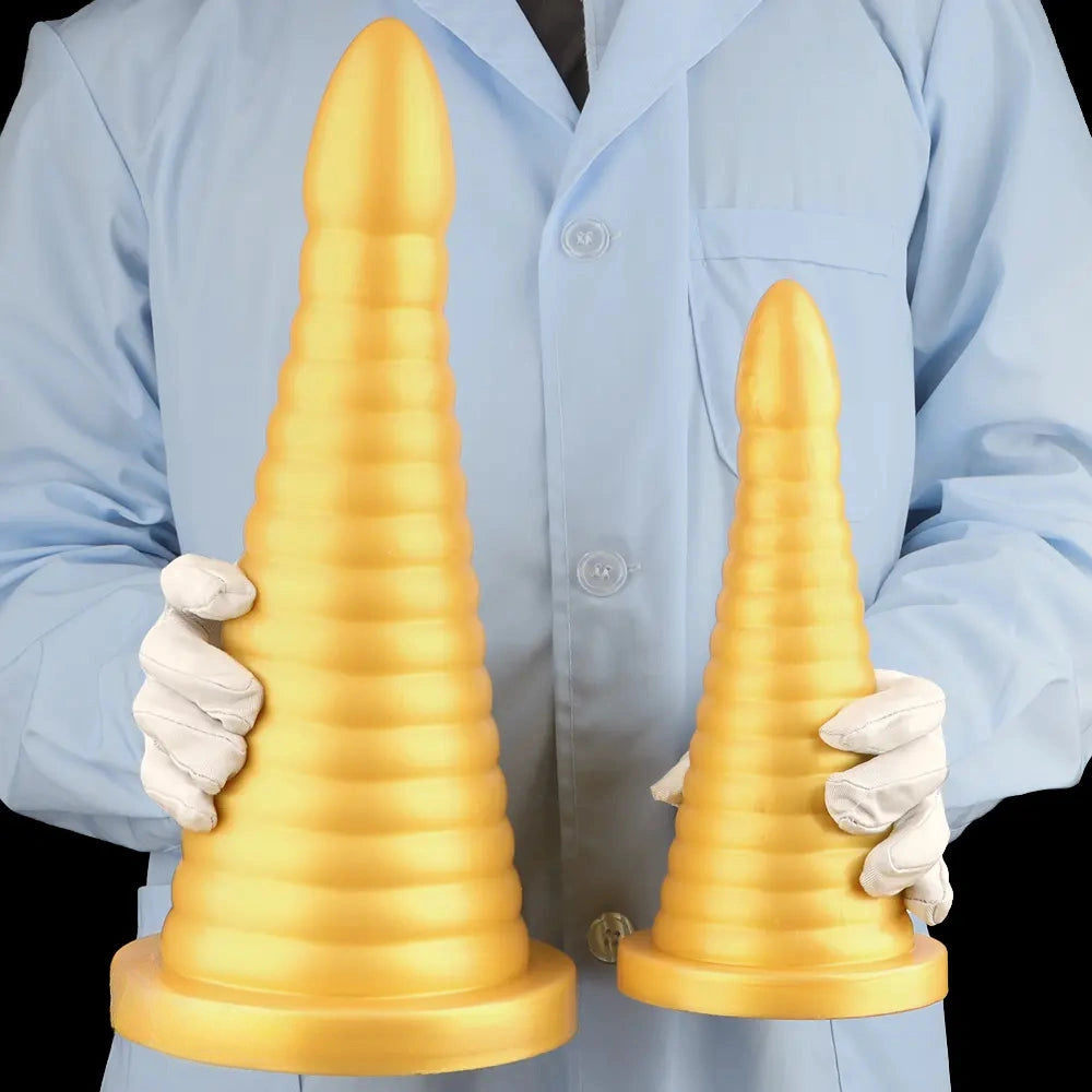 10.23in 14.56in Large Thread Gold Silicone Pagoda Thick Large Anal Plug Dildo