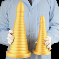 10.23in 14.56in Large Thread Gold Silicone Pagoda Thick Large Anal Plug Dildo