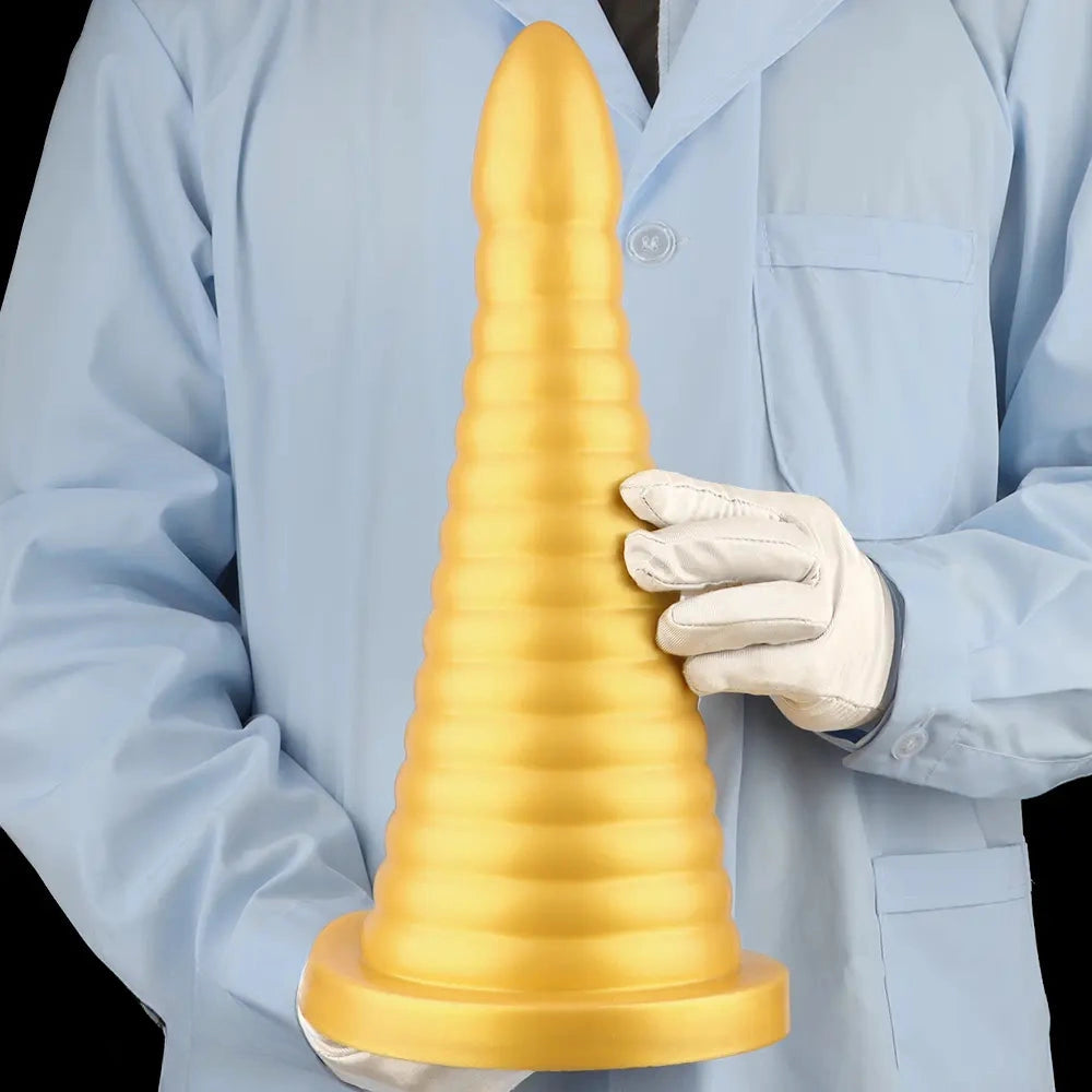 10.23in 14.56in Large Thread Gold Silicone Pagoda Thick Large Anal Plug Dildo