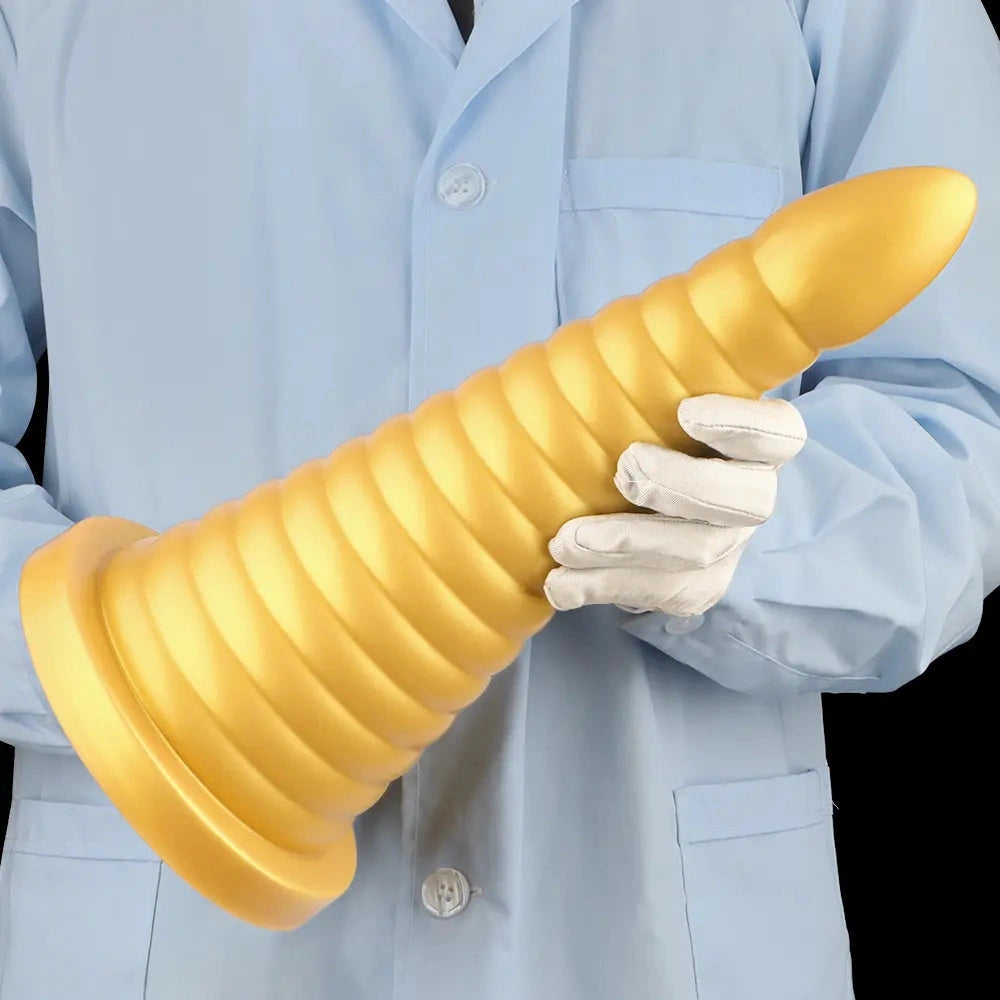 10.23in 14.56in Large Thread Gold Silicone Pagoda Thick Large Anal Plug Dildo