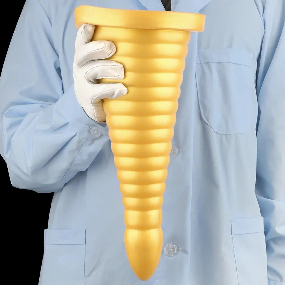 10.23in 14.56in Large Thread Gold Silicone Pagoda Thick Large Anal Plug Dildo