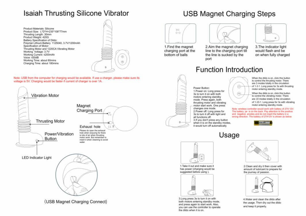10.23in Thrusting 6 Vibrating Modes USB Charging Dildo For Women