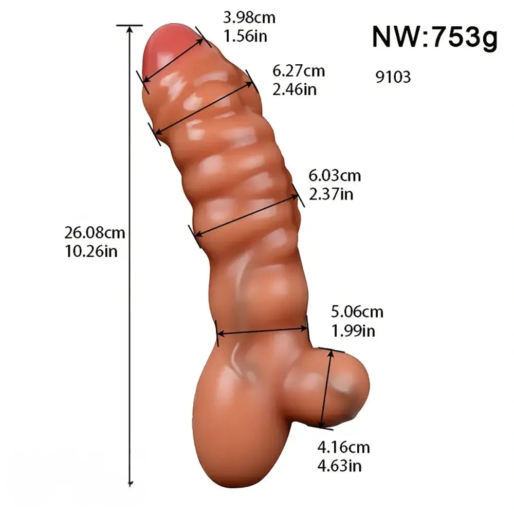 10.26in 10.59in Lifelike Liquid Silicone Large Fantasy Dildo Muscle Lines