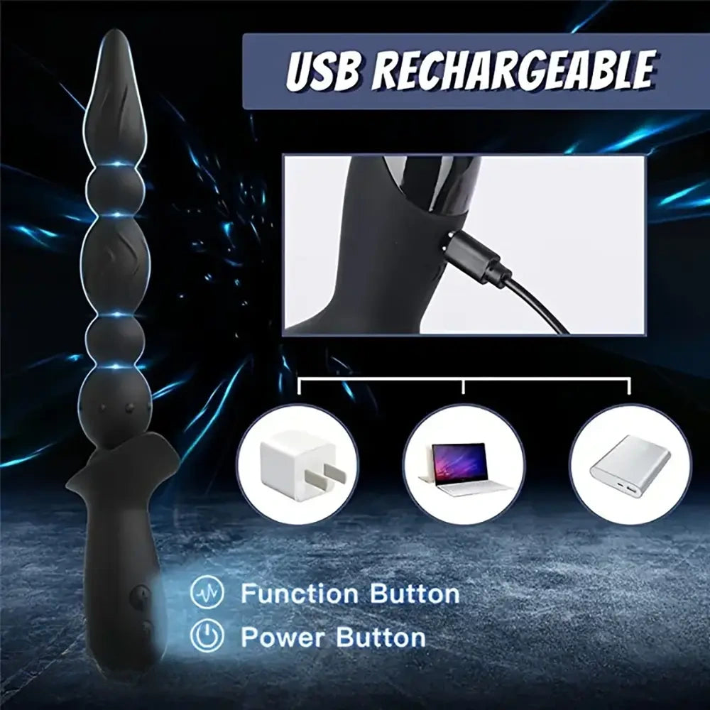 10.3in Rechargeable Vibrating Anal Plug Dildo Flexible Bullet Vibrator