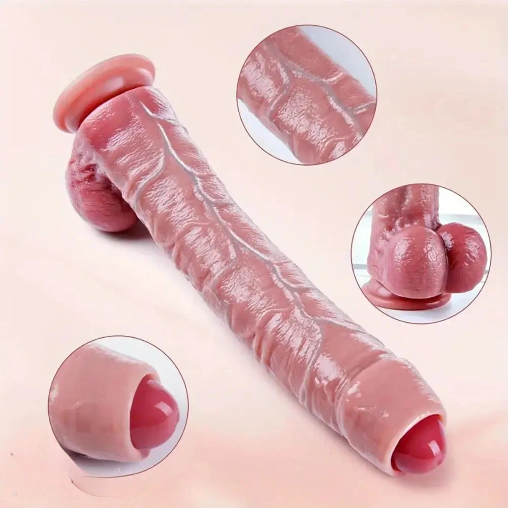 10.4in Realistic Big Uncut Movable Foreskin Silicone Large Dildo With Balls