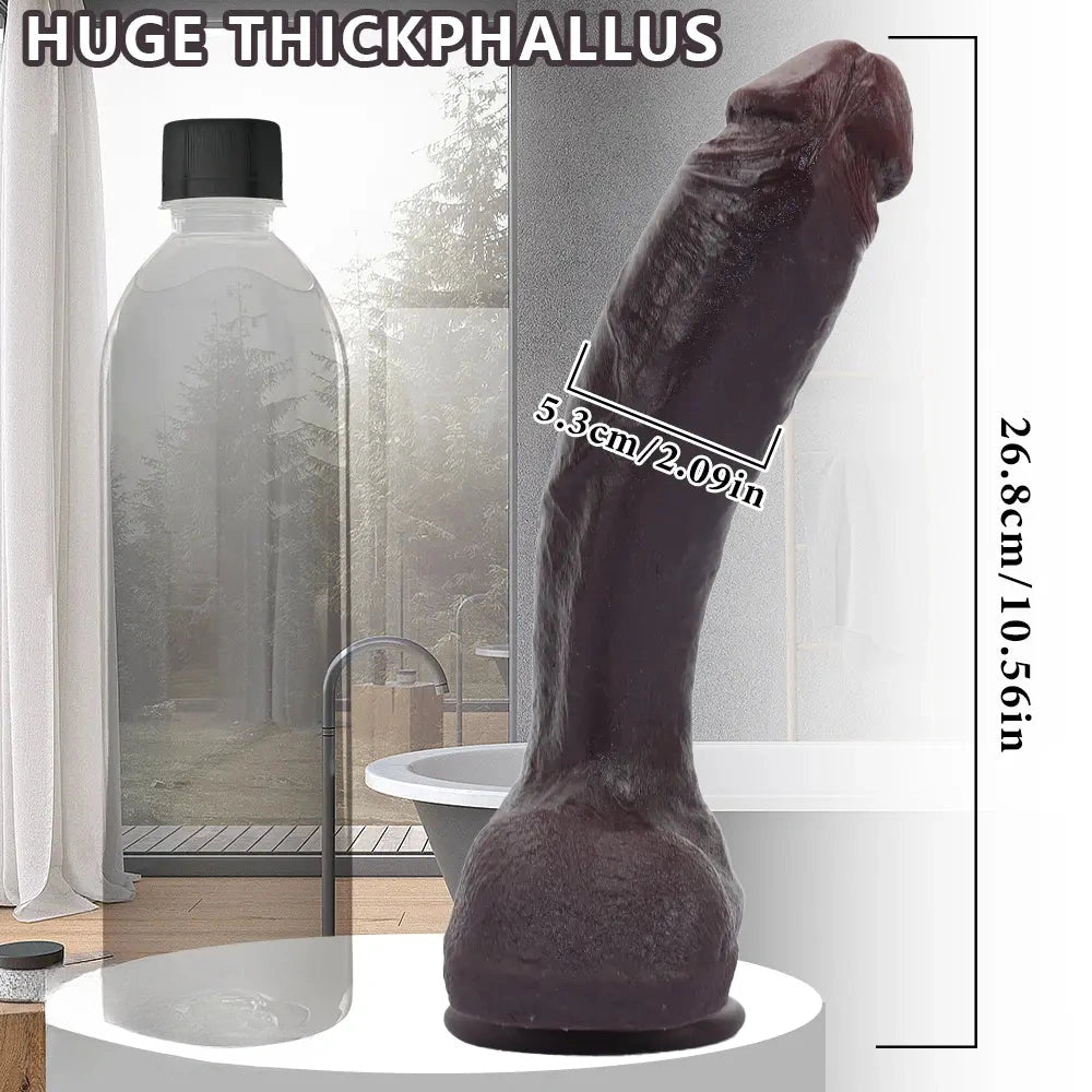 10.56in Dual Density Silicone Huge Thick Curved Dildo Manual G-Spot Massager