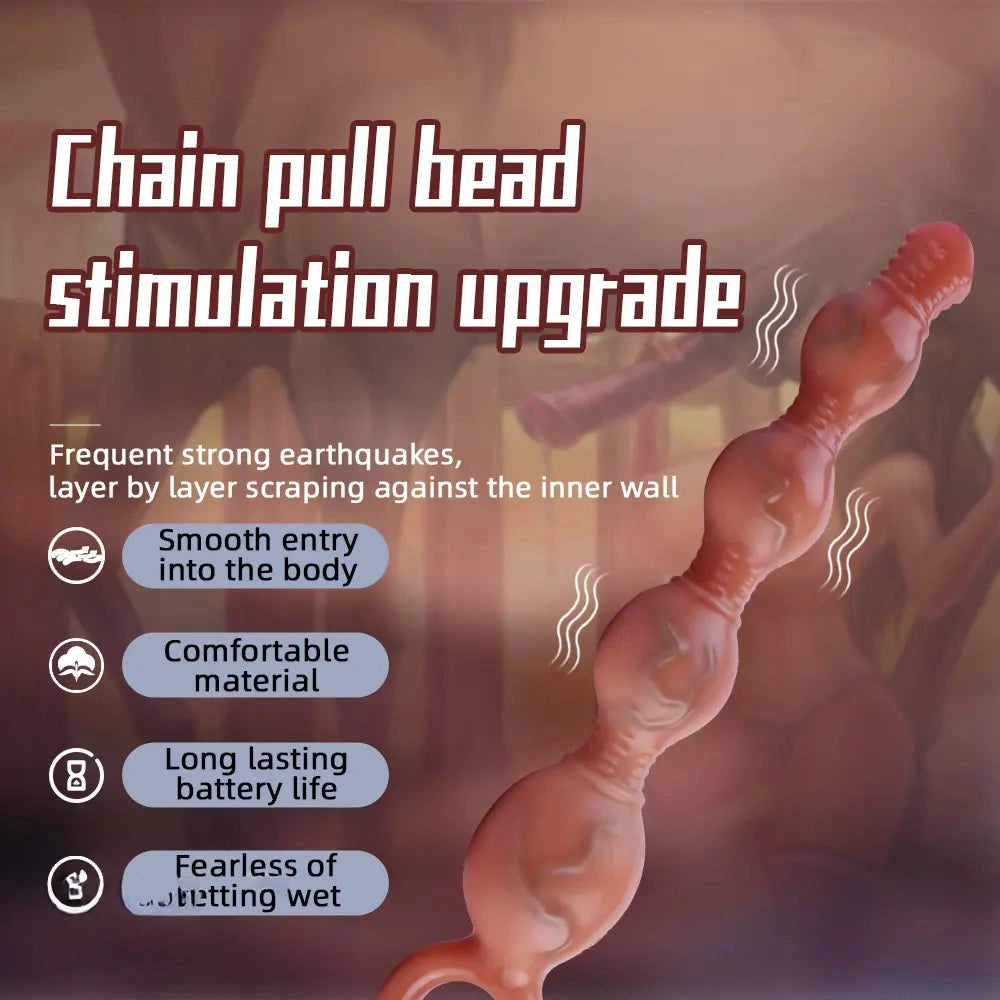 10.5in Big Vibrating Silicone Soft Pulling Beads G Spot Odd Dildo With 3 Motors