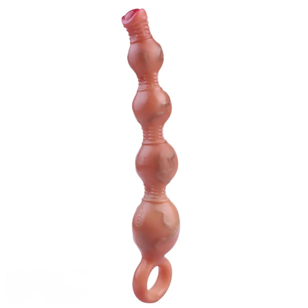 10.5in Big Vibrating Silicone Soft Pulling Beads G Spot Odd Dildo With 3 Motors