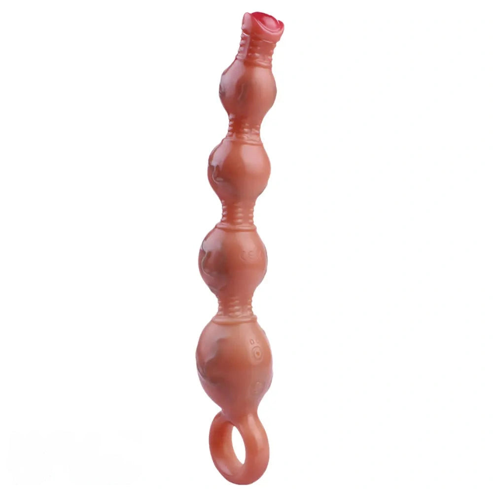 10.5in Big Vibrating Silicone Soft Pulling Beads G Spot Odd Dildo With 3 Motors