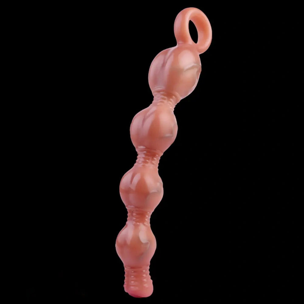 10.5in Big Vibrating Silicone Soft Pulling Beads G Spot Odd Dildo With 3 Motors