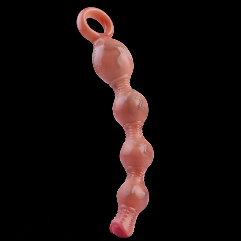 10.5in Big Vibrating Silicone Soft Pulling Beads G Spot Odd Dildo With 3 Motors
