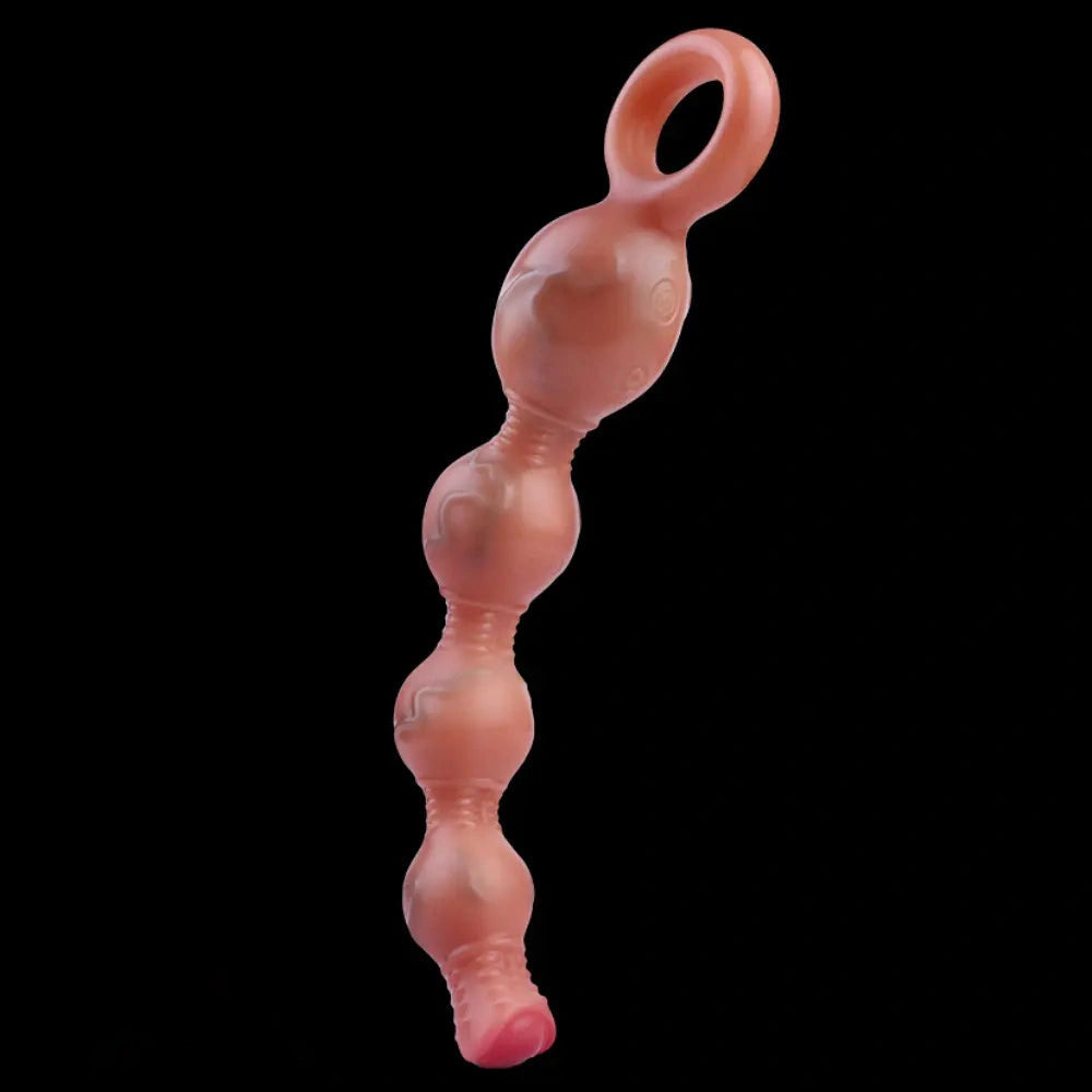 10.5in Big Vibrating Silicone Soft Pulling Beads G Spot Odd Dildo With 3 Motors