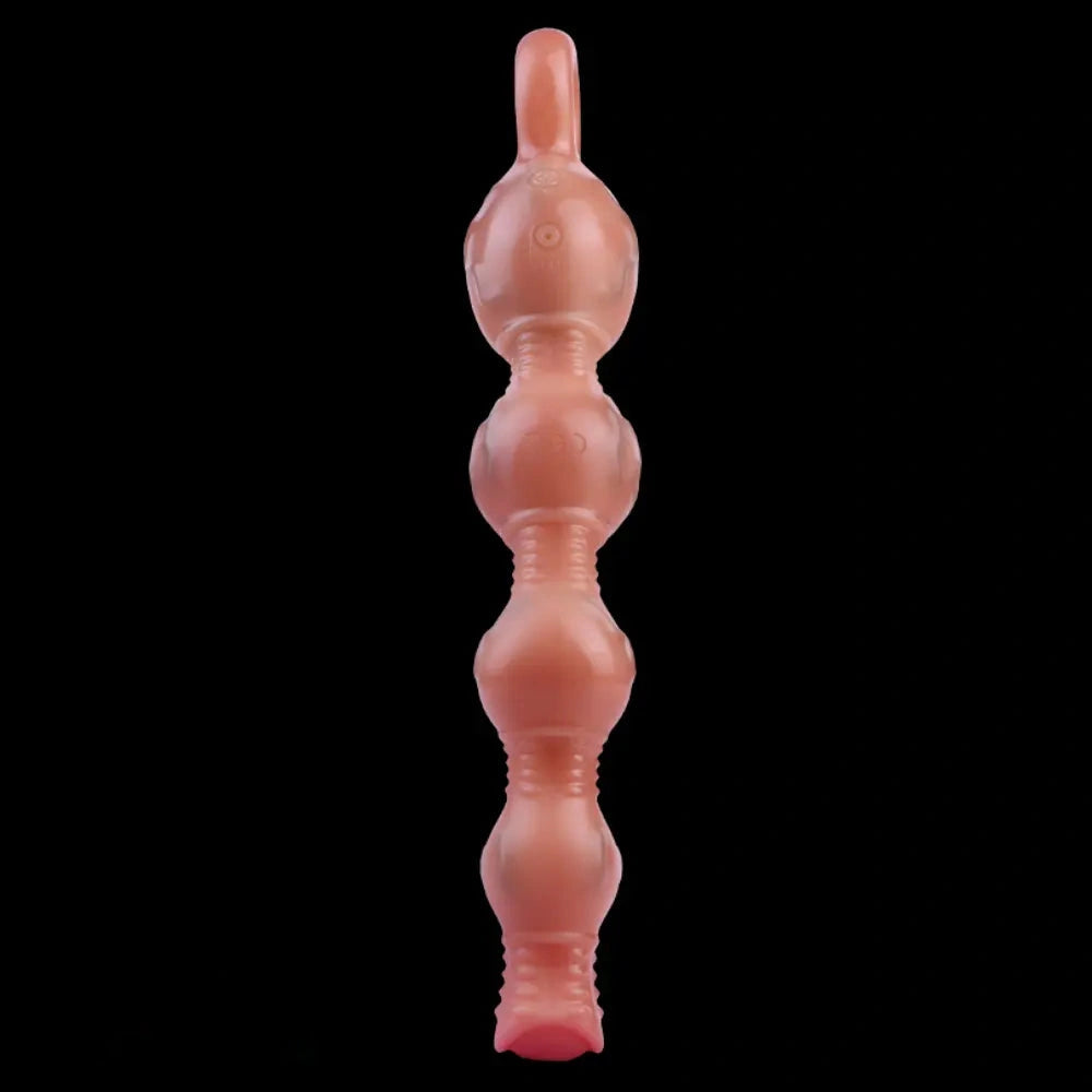 10.5in Big Vibrating Silicone Soft Pulling Beads G Spot Odd Dildo With 3 Motors