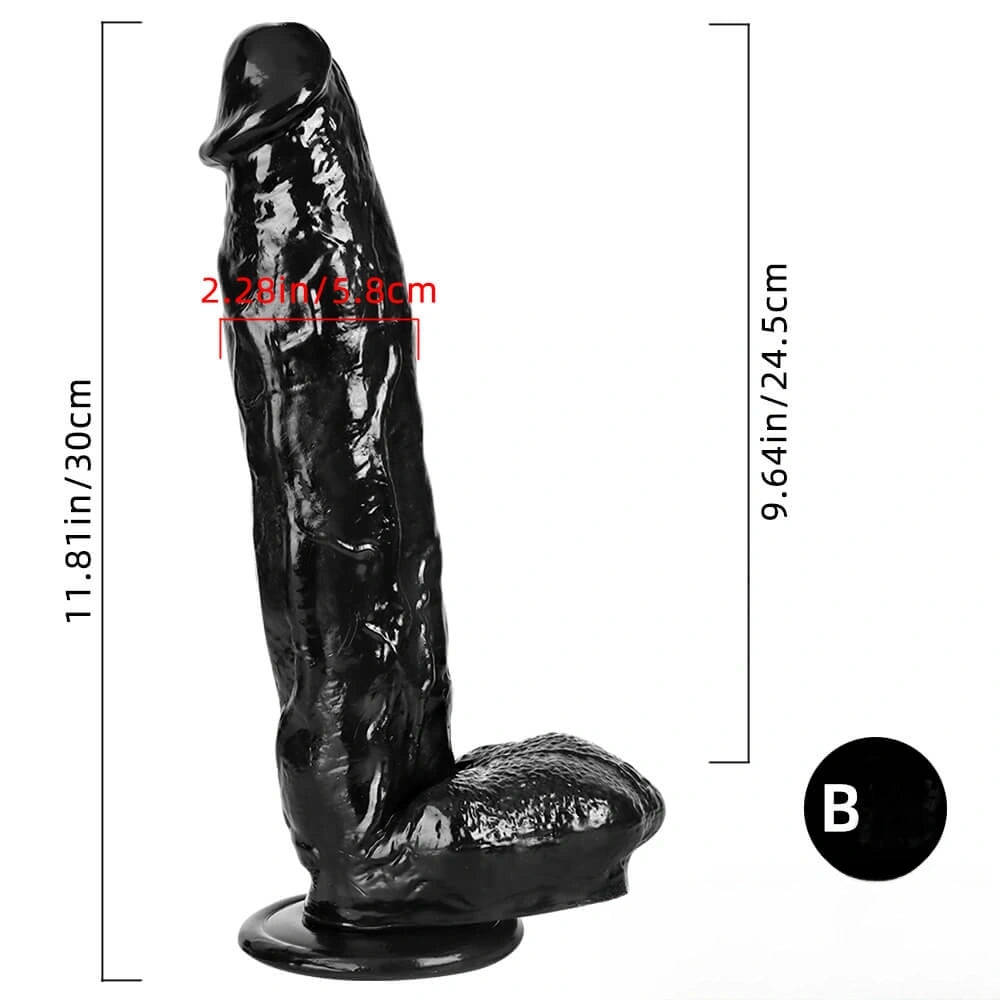10.62in 11.81in 11.22in 12.6in Huge Black Realistic Cock Dildo