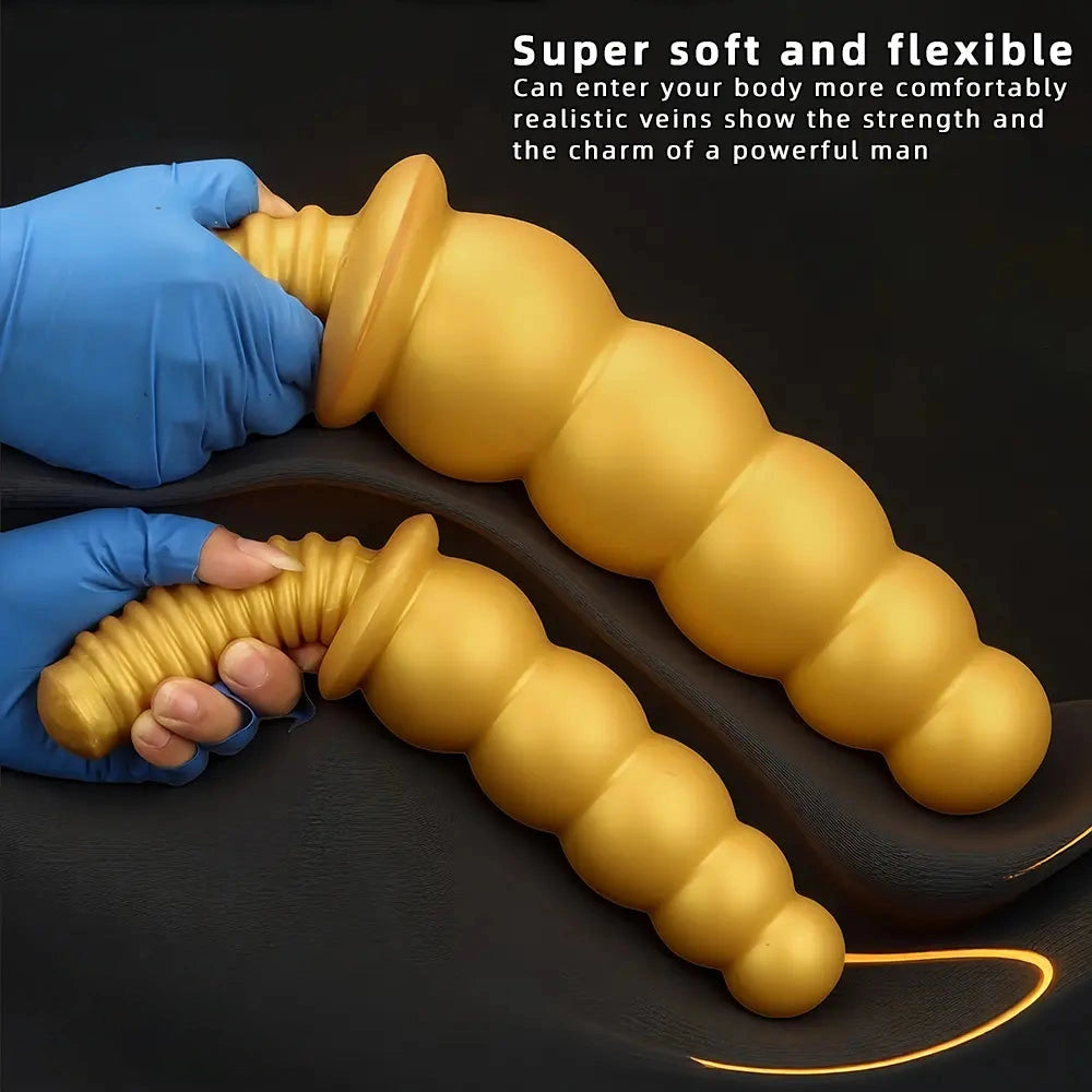 10.62in 14.56in Gold Silicone Anal Plug Dildo With Handle For Love