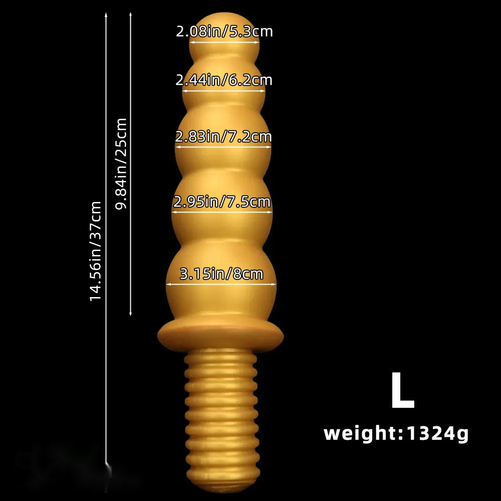10.62in 14.56in Gold Silicone Anal Plug Dildo With Handle For Love