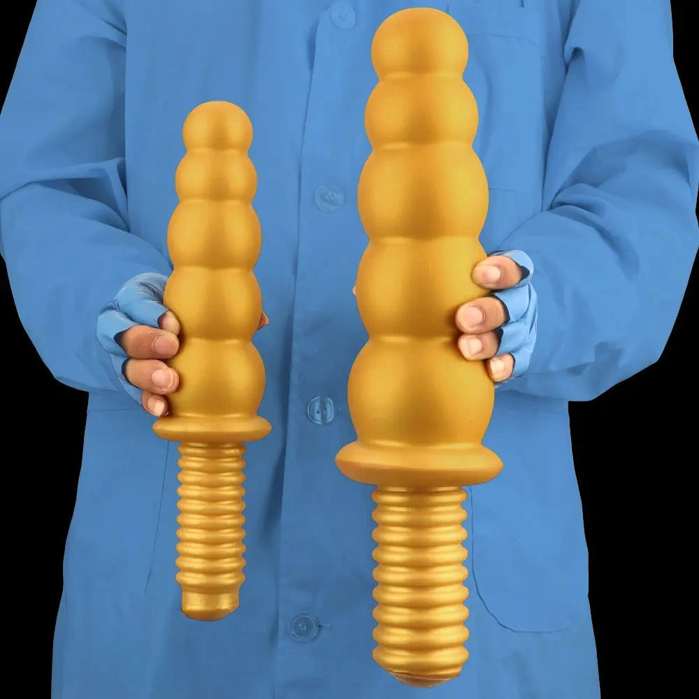 10.62in 14.56in Gold Silicone Anal Plug Dildo With Handle For Love