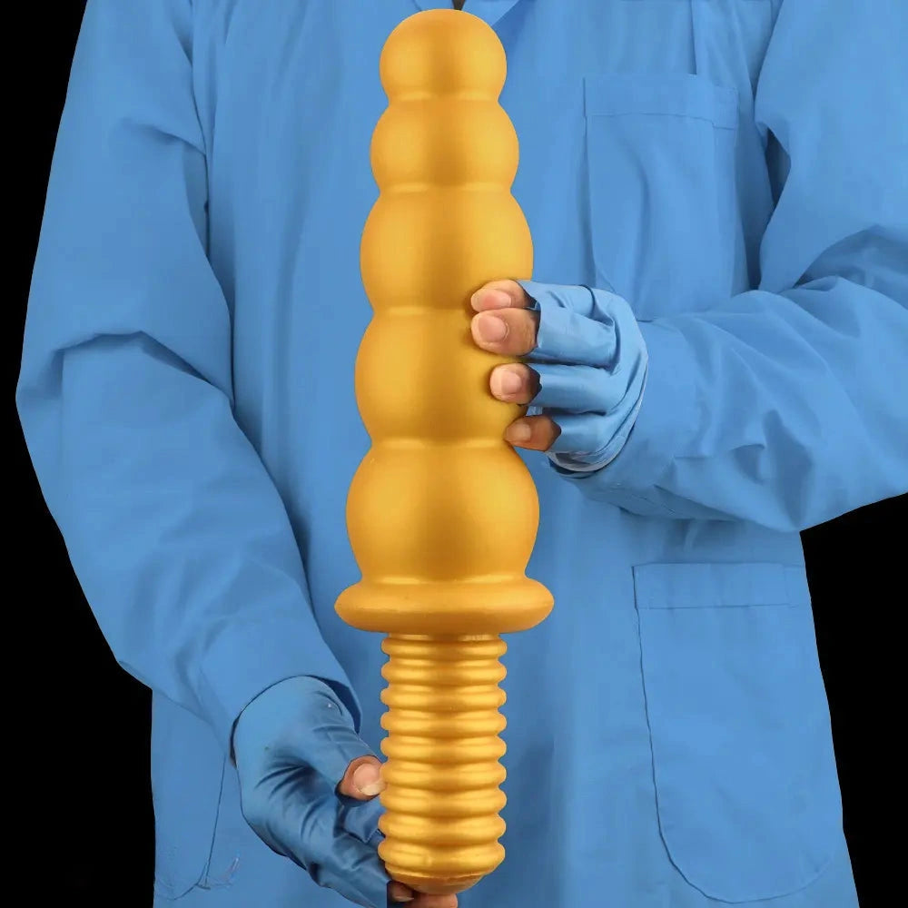 10.62in 14.56in Gold Silicone Anal Plug Dildo With Handle For Love