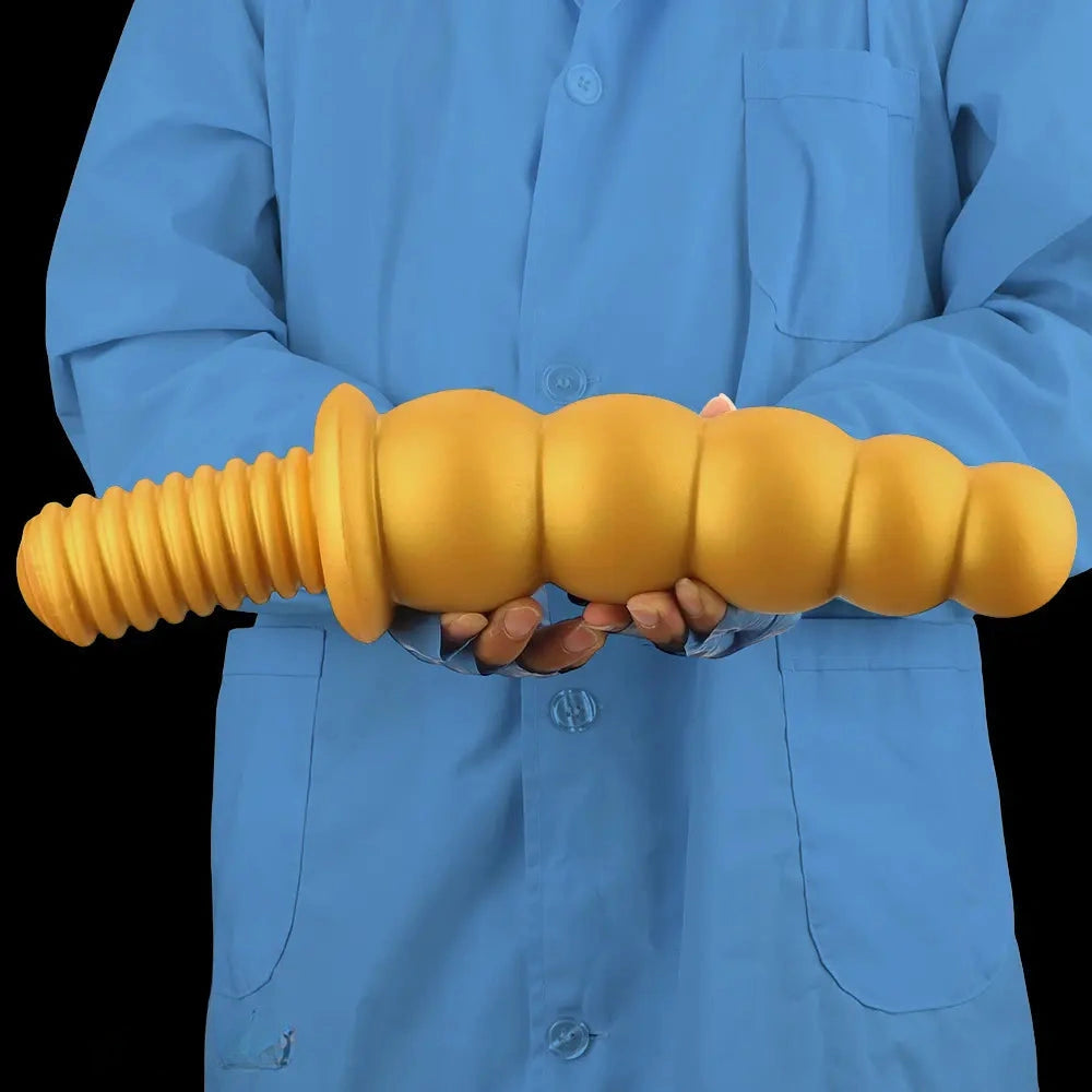 10.62in 14.56in Gold Silicone Anal Plug Dildo With Handle For Love