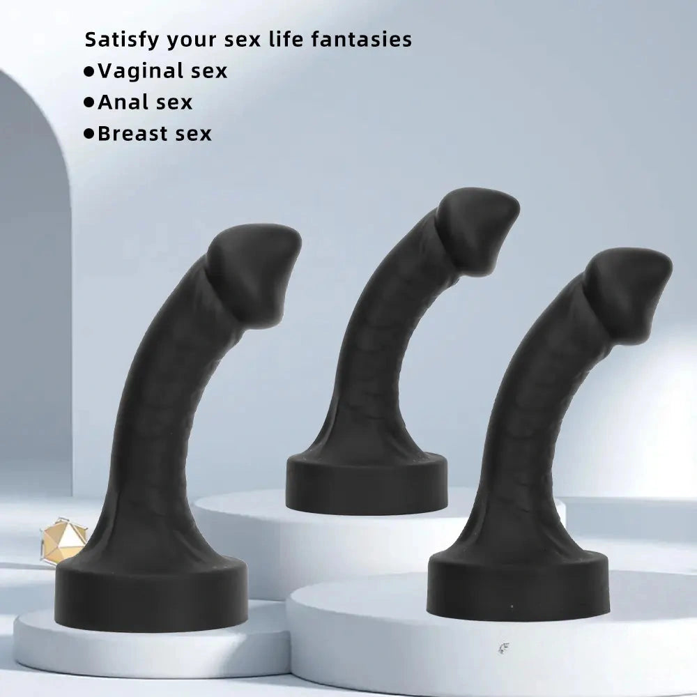 10.63in 12.6in 13.77in Silicone Big Soft Curved Black Dildo With Mushroom Head