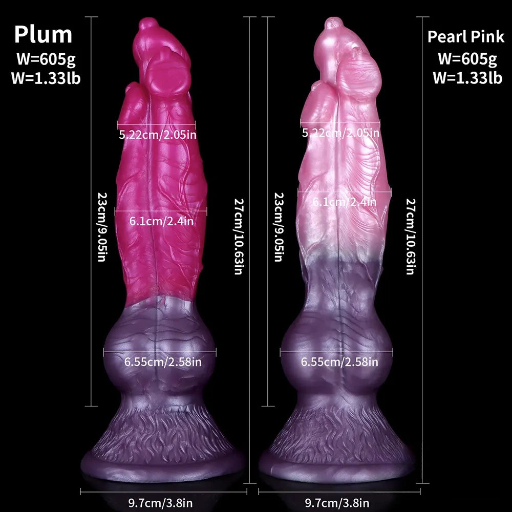 10.63in Fantasy Big Dog Penis Animal 3in1 Head Silicone Soft Dildo