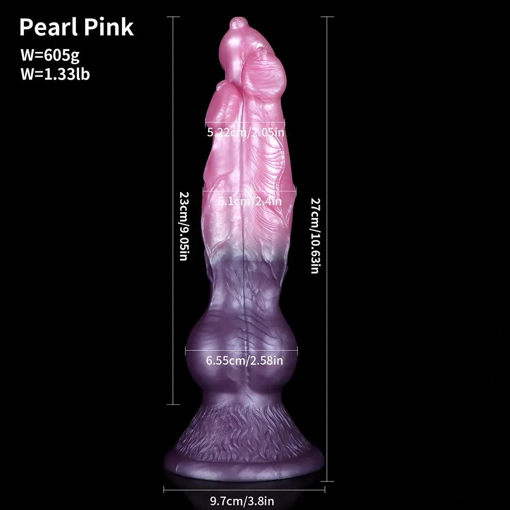 10.63in Fantasy Big Dog Penis Animal 3in1 Head Silicone Soft Dildo