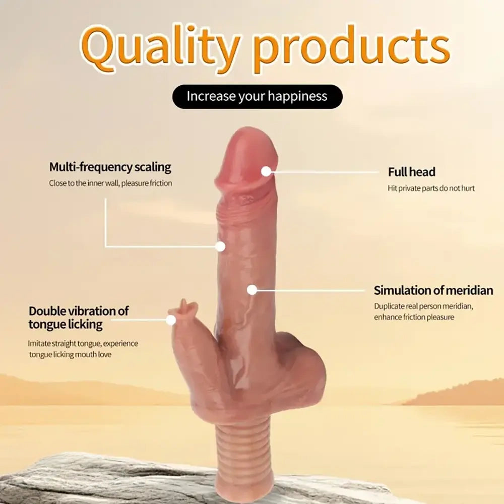 10.6in Automatic Thrusting Vibrating Tongue Lick Dildo With Handle