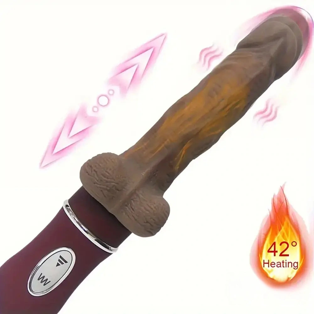 10.6in Large Vibrating Thrusting Big Silicone Soft Heated Dildo Gun
