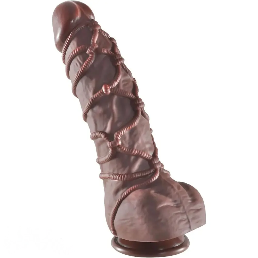 10.75in Thick G-spot Fantasy Big Silicone Soft Dildo With BDSM Hemp Rope