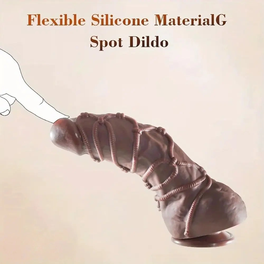 10.75in Thick G-spot Fantasy Big Silicone Soft Dildo With BDSM Hemp Rope
