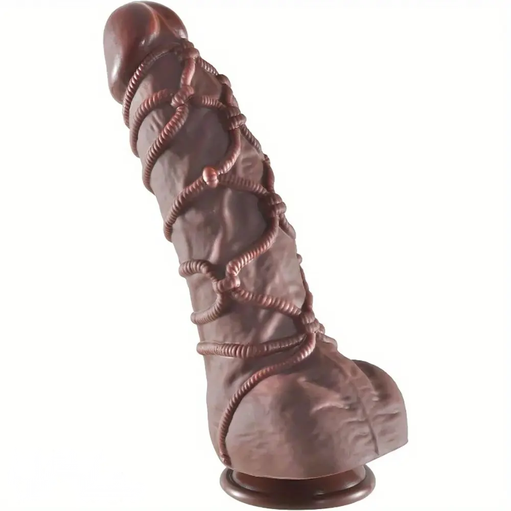 10.75in Thick G-spot Fantasy Big Silicone Soft Dildo With BDSM Hemp Rope