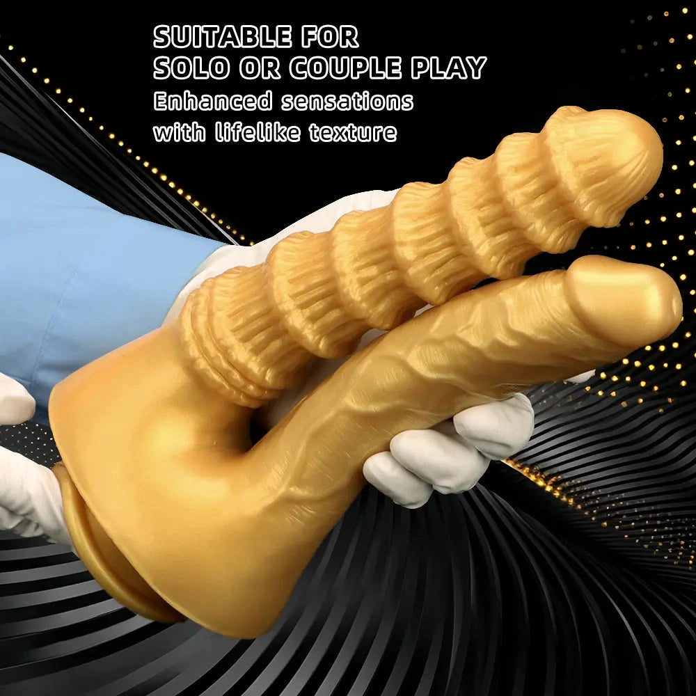 10.82in Big Silicone Soft Gold Double-headed Dildo For Female Lesbian