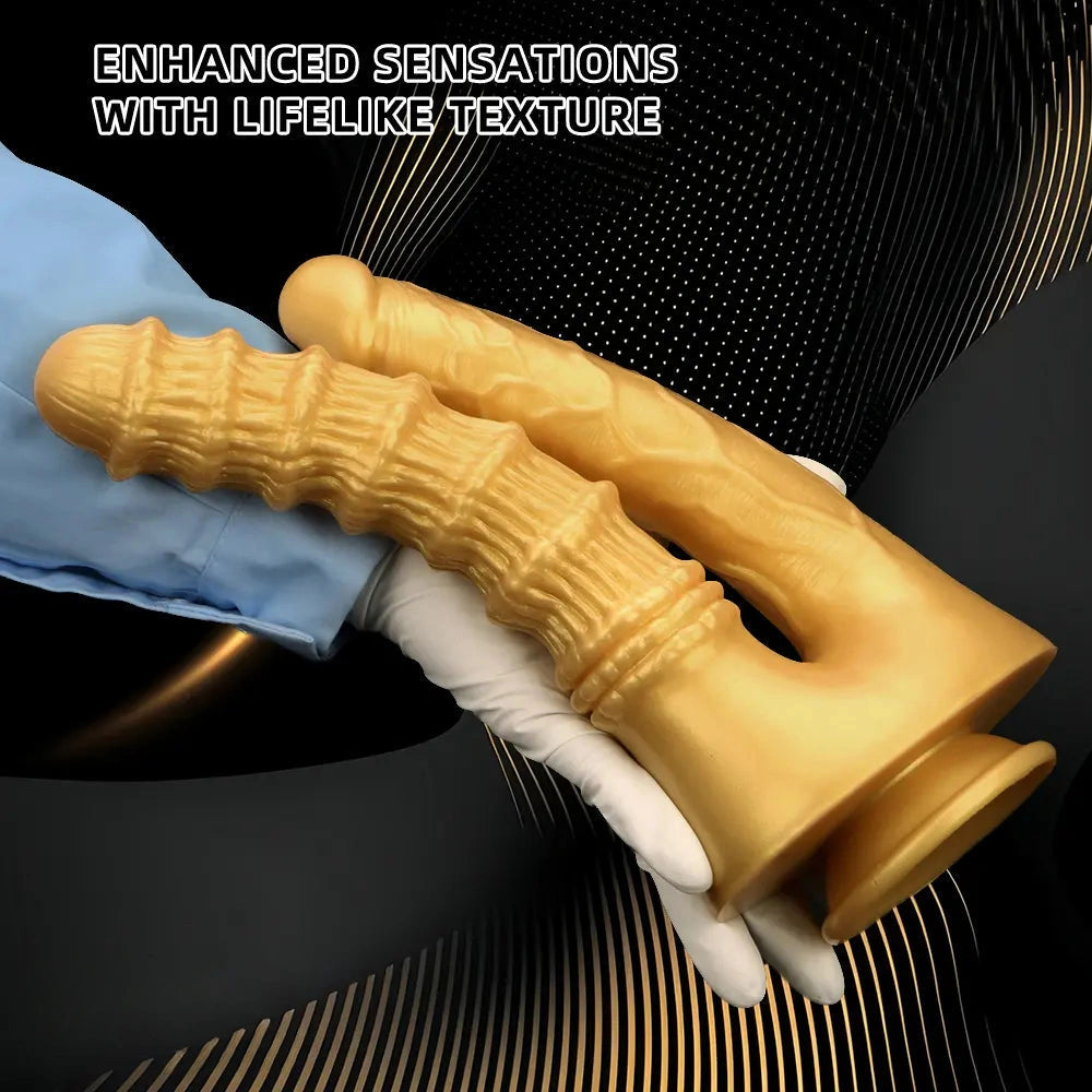 10.82in Big Silicone Soft Gold Double-headed Dildo For Female Lesbian