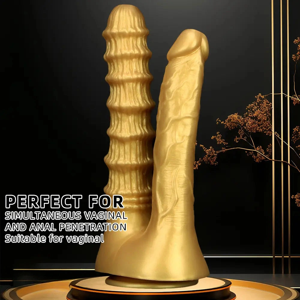 10.82in Big Silicone Soft Gold Double-headed Dildo For Female Lesbian