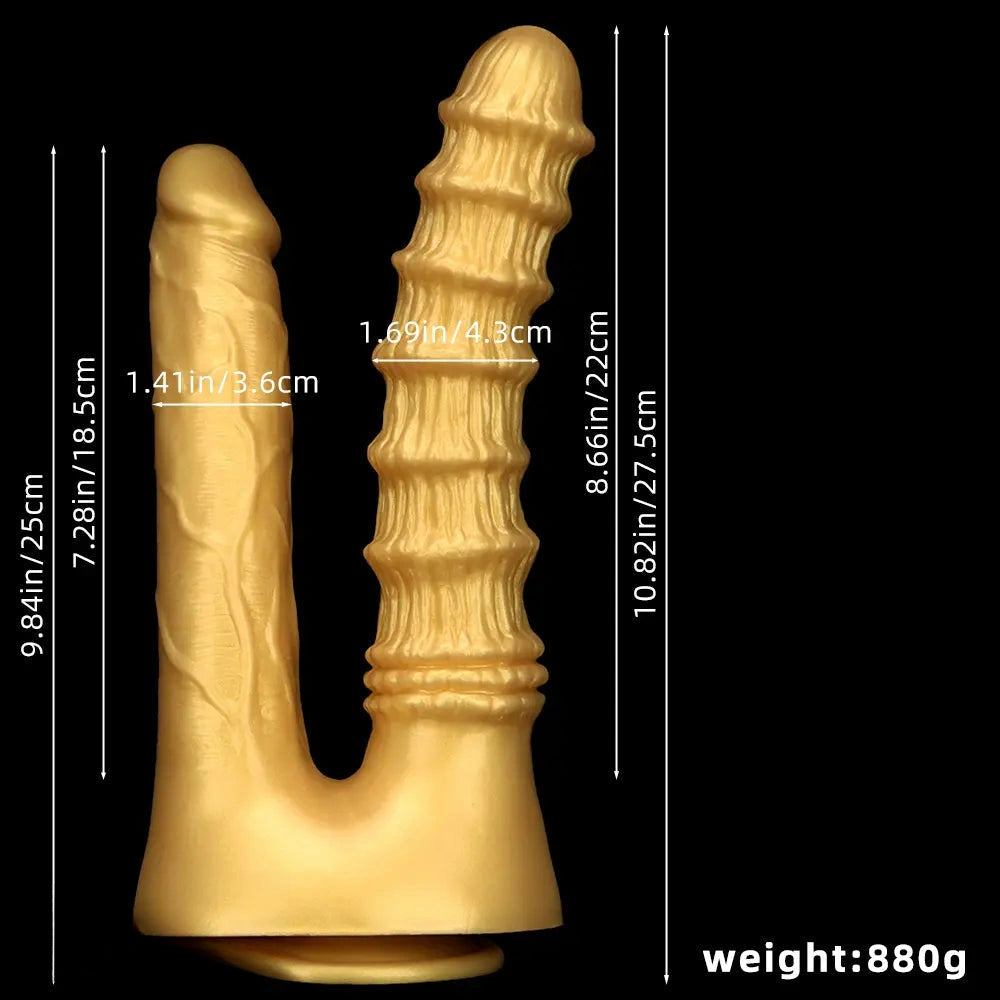 10.82in Big Silicone Soft Gold Double-headed Dildo For Female Lesbian