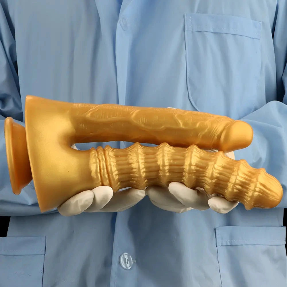 10.82in Big Silicone Soft Gold Double-headed Dildo For Female Lesbian