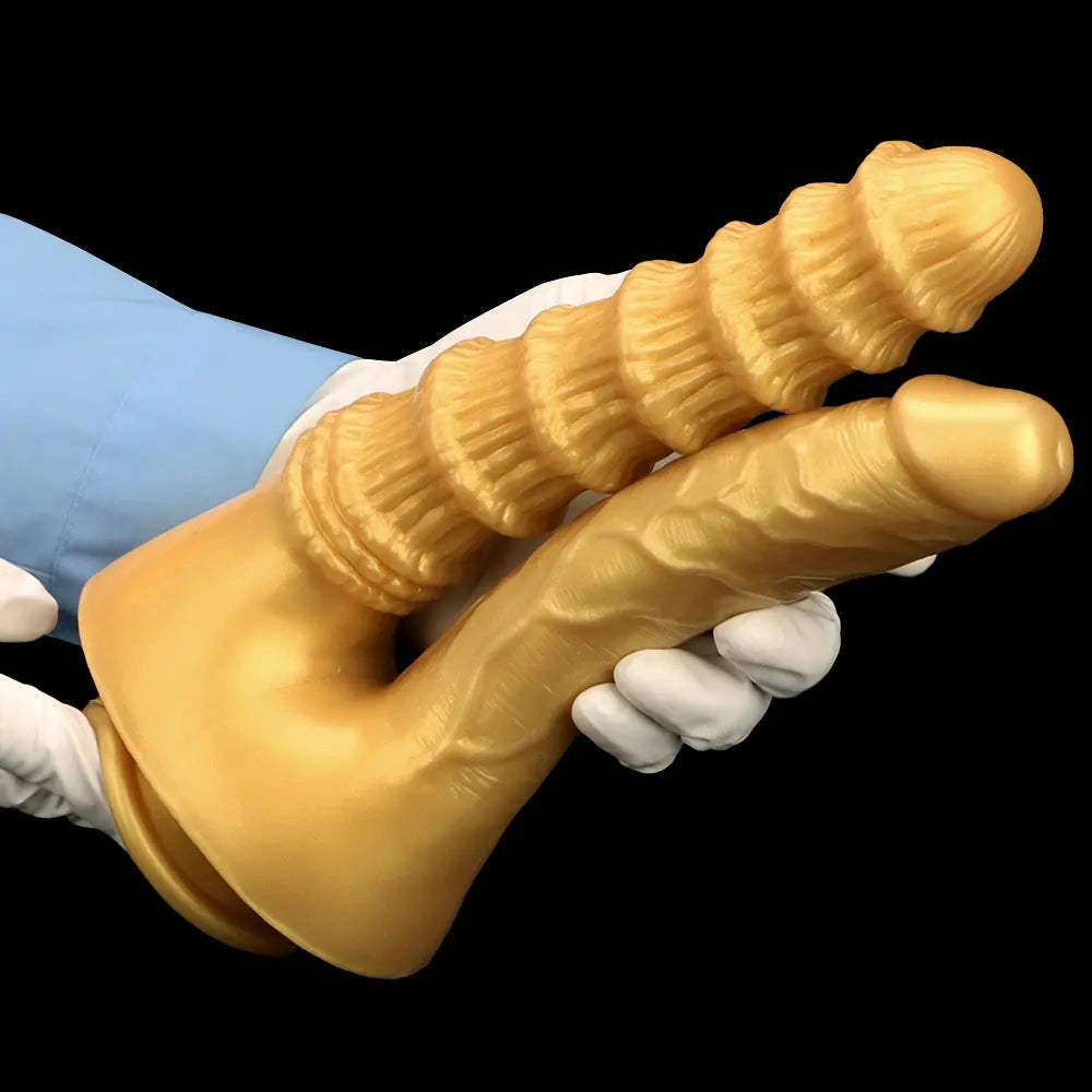 10.82in Big Silicone Soft Gold Double-headed Dildo For Female Lesbian