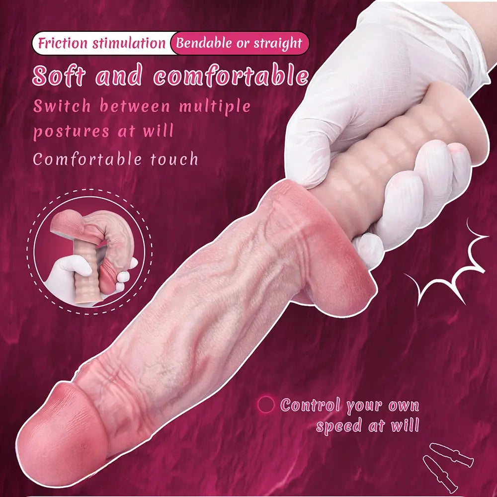 10.82in Real Feeling Double Layer Silicone Soft Handle Flexible Big Dildo