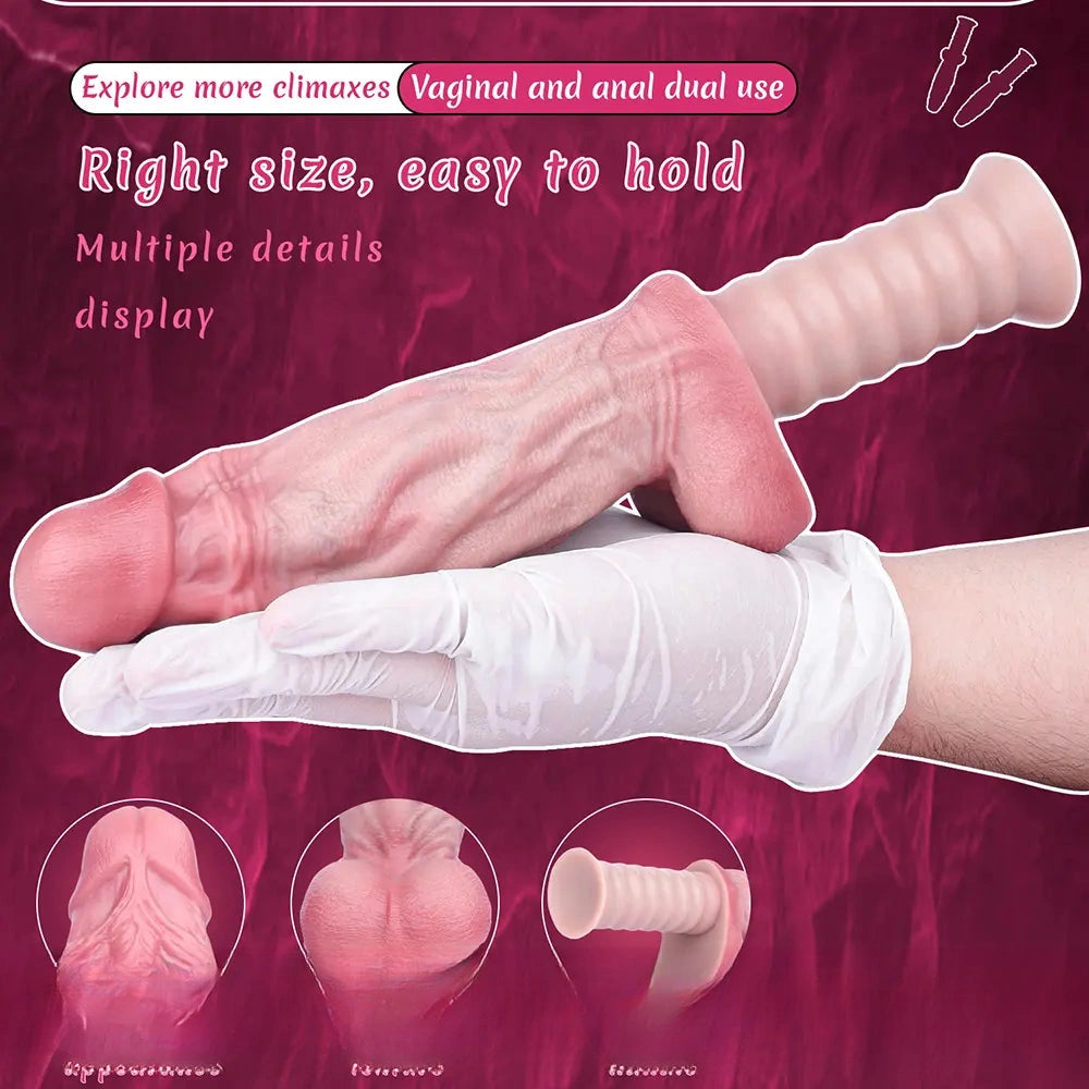 10.82in Real Feeling Double Layer Silicone Soft Handle Flexible Big Dildo