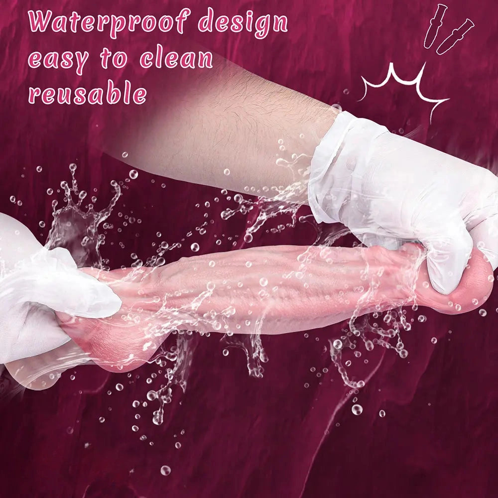 10.82in Real Feeling Double Layer Silicone Soft Handle Flexible Big Dildo