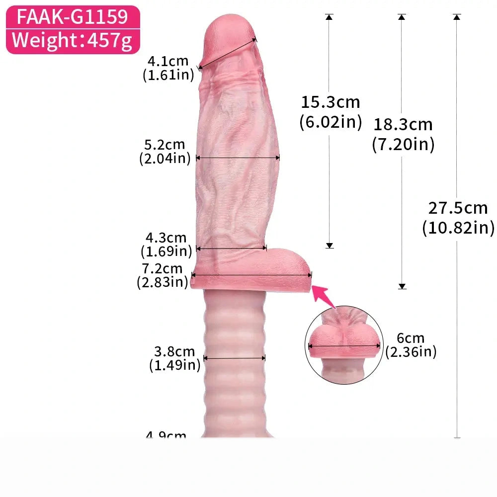 10.82in Real Feeling Double Layer Silicone Soft Handle Flexible Big Dildo